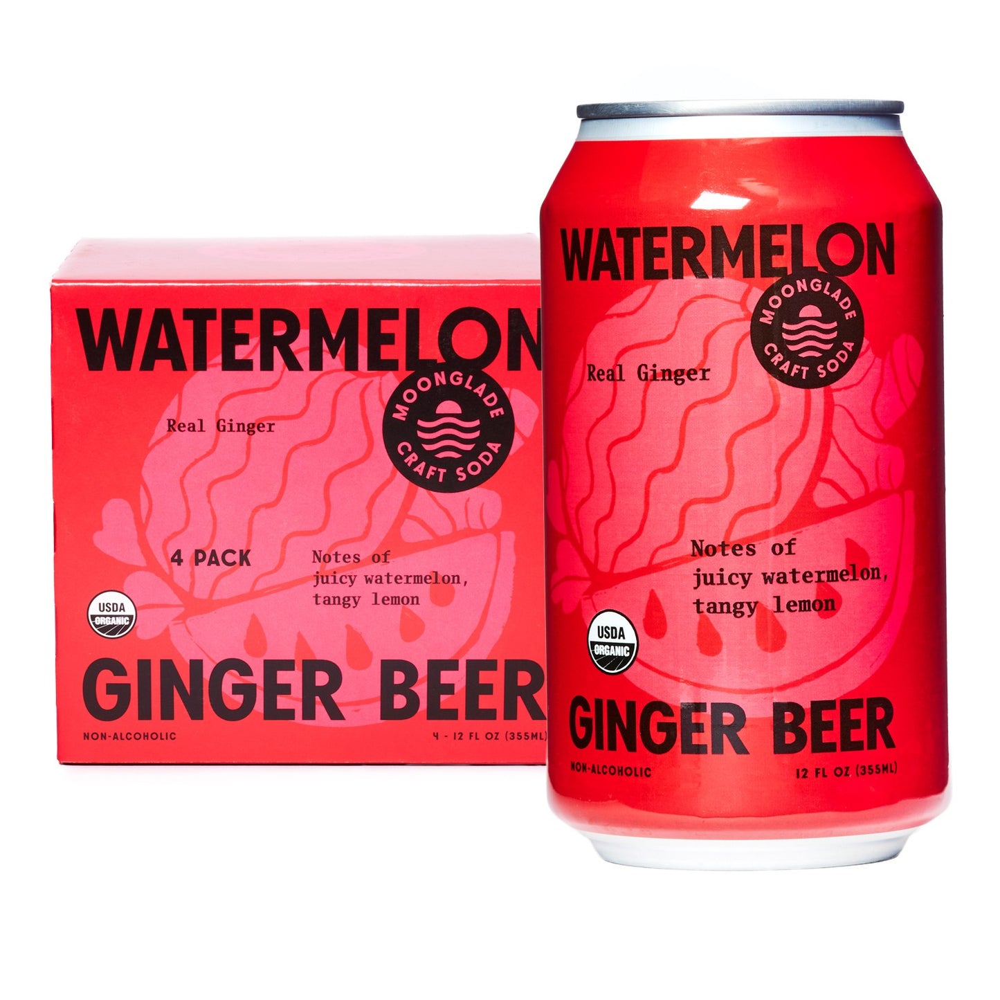 Watermelon Ginger Beer, 100% Organic Craft Soda/Mixer with Real Ginger