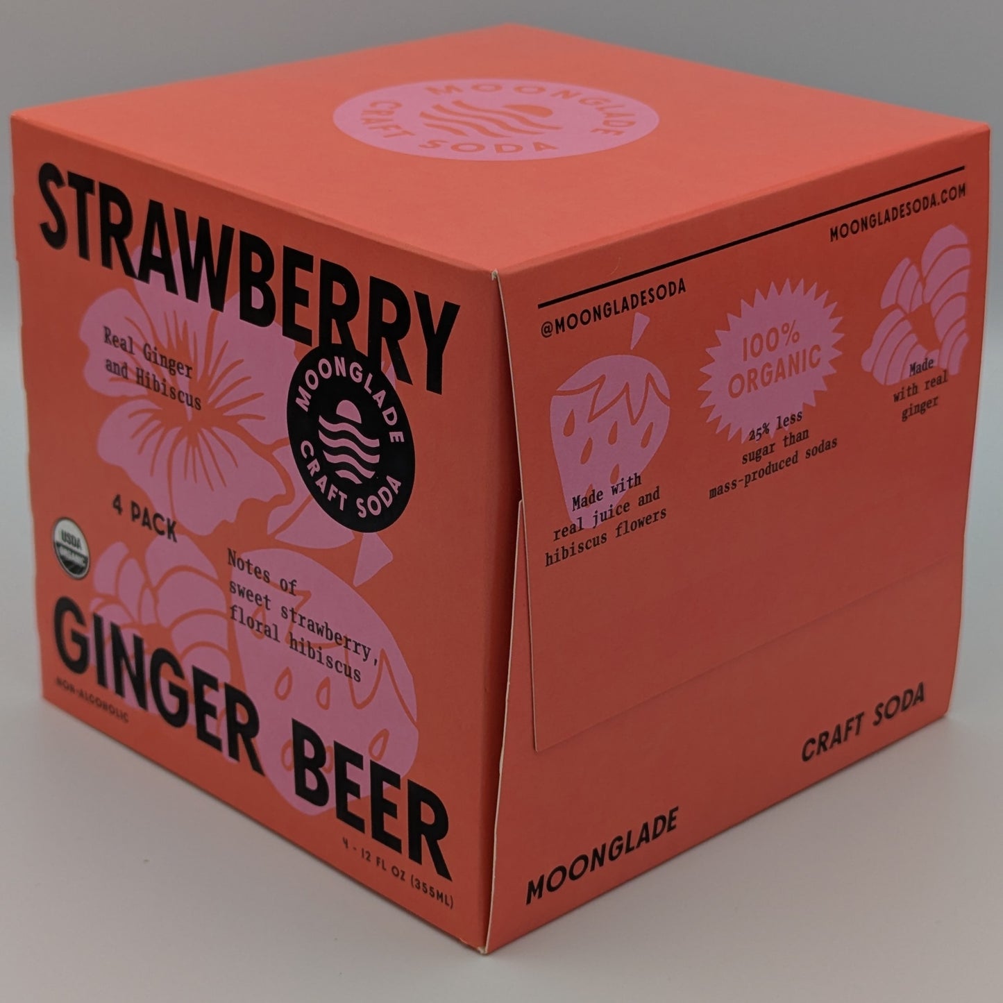 Strawberry Hibiscus Ginger Beer, 100% Organic Craft Soda/Mixer with Real Ginger