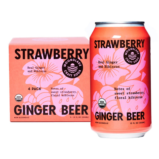 Strawberry Hibiscus Ginger Beer, 100% Organic Craft Soda/Mixer with Real Ginger