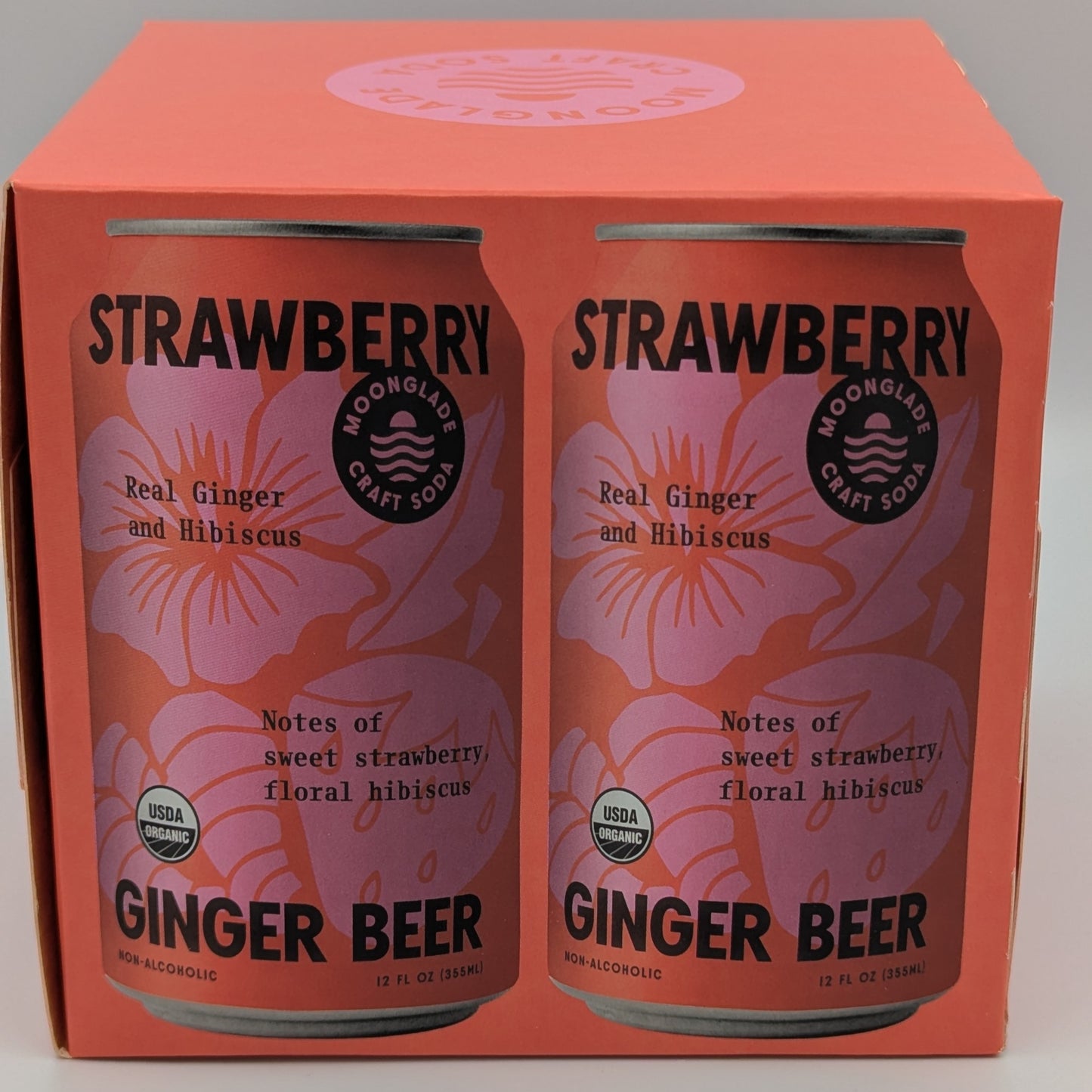 Strawberry Hibiscus Ginger Beer, 100% Organic Craft Soda/Mixer with Real Ginger